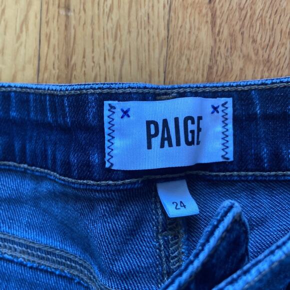 Paige Women's Size 24 Jimmy Jimmy Short Dark Wash Blue Shorts Cuffed Hem Stretch - Picture 2 of 8